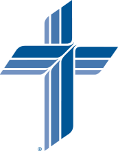 Blue LCMS Cross with three bars and outward pointed ends
